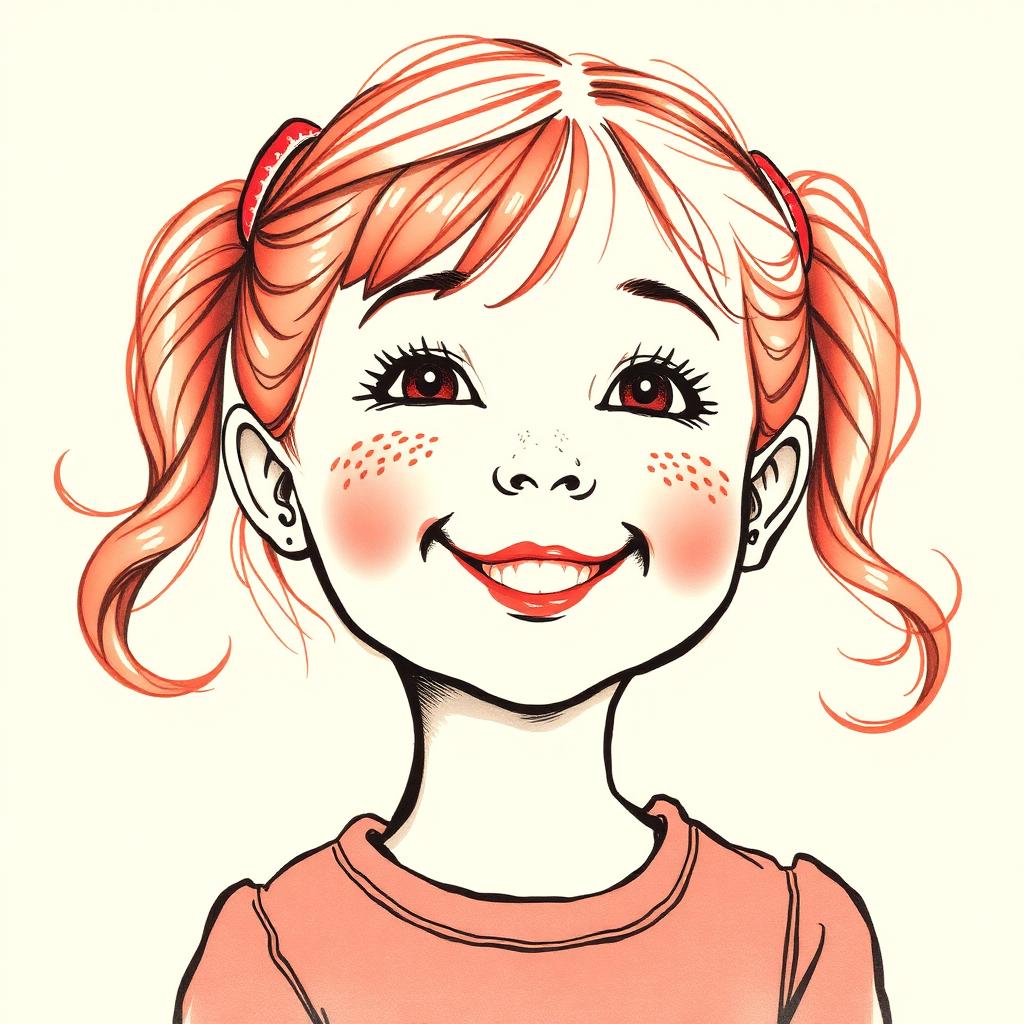 Hand-drawn illustration of a smiling young girl with red pigtails, representing the kids the Dave Thomas Foundation helps.